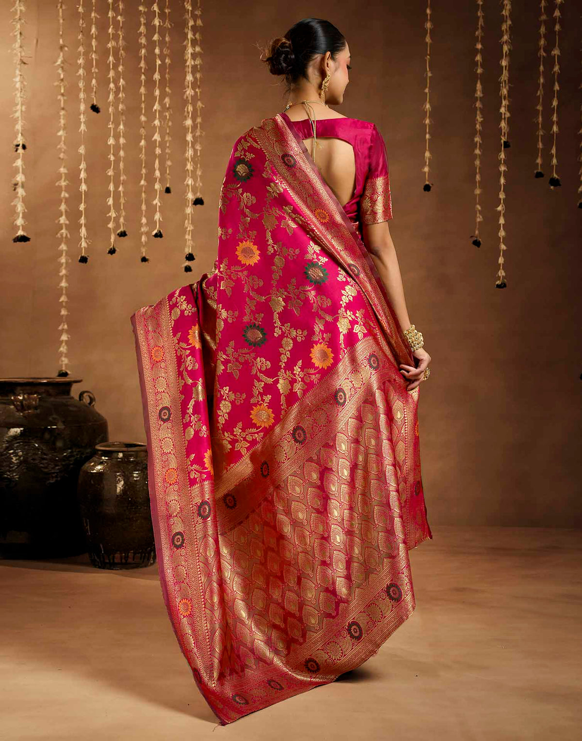 Pink Silk Woven Banarasi Saree
