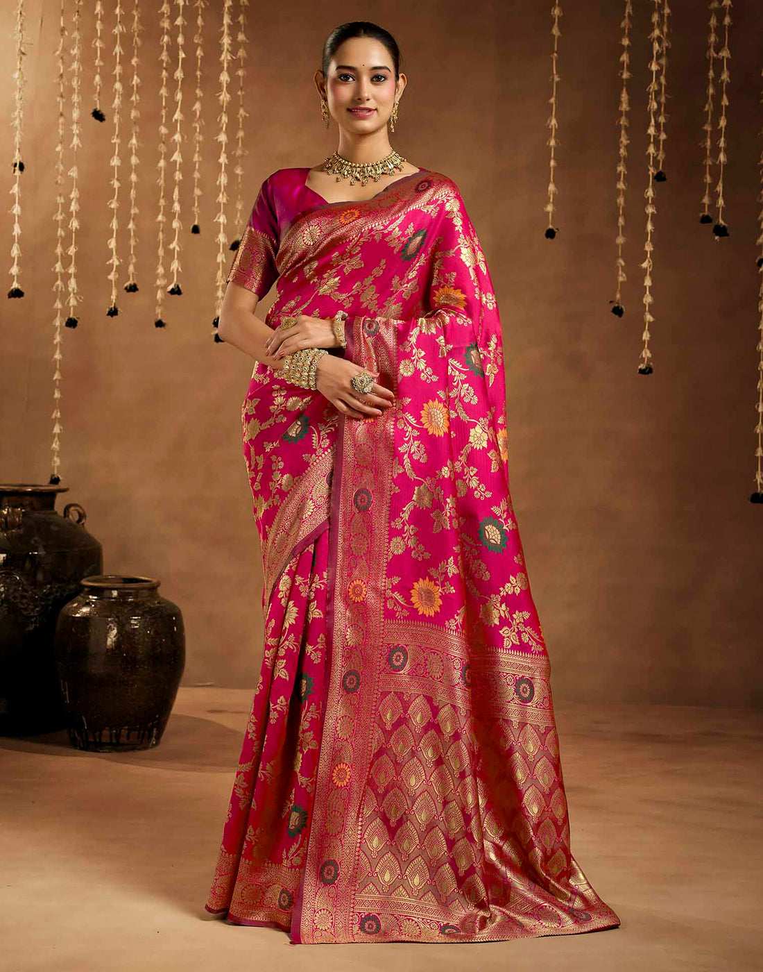 Pink Silk Woven Banarasi Saree