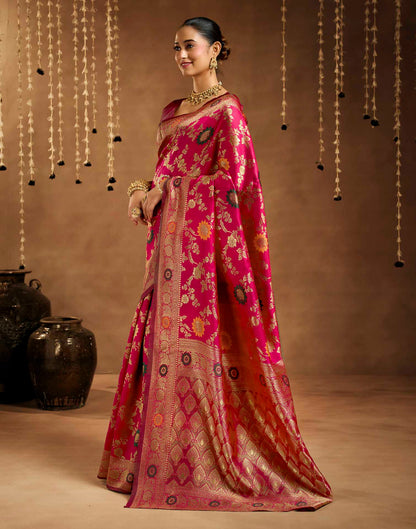 Pink Silk Woven Banarasi Saree