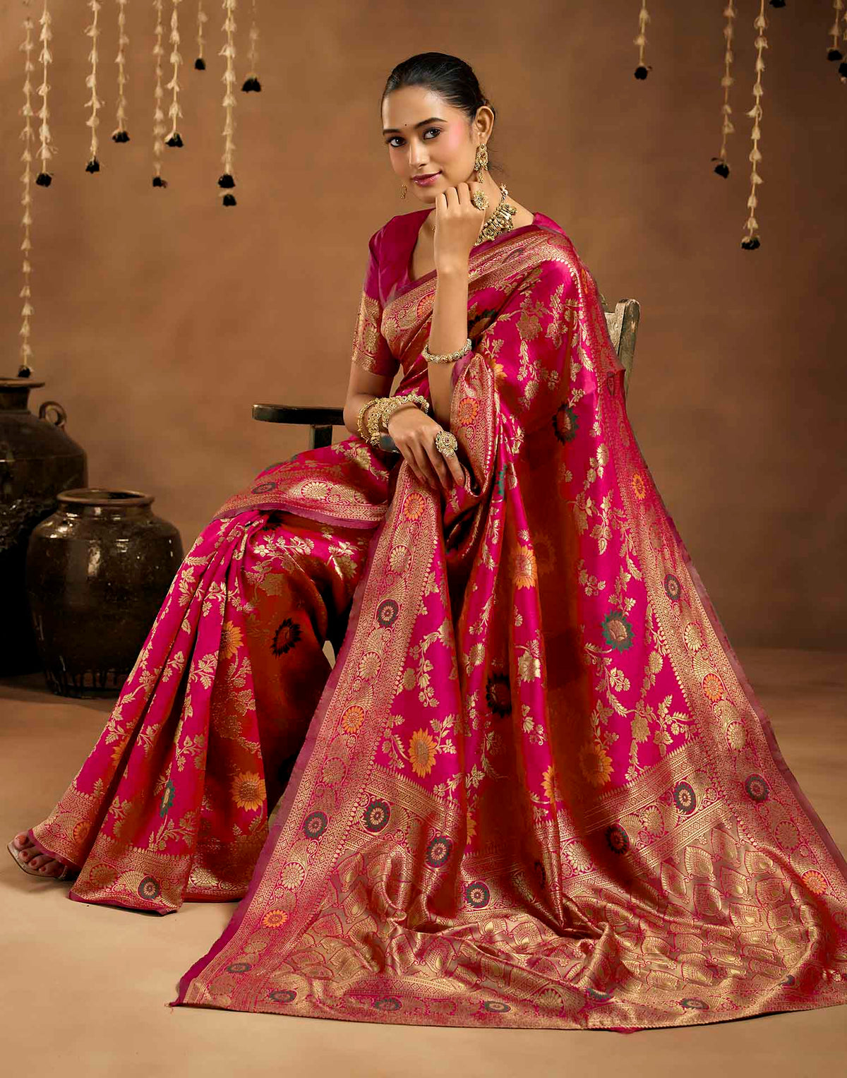 Pink Silk Woven Banarasi Saree