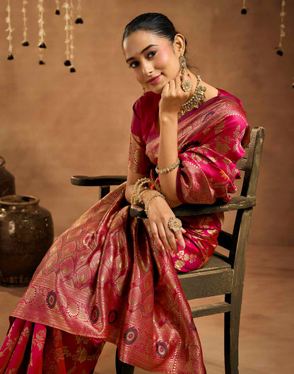 Pink Silk Woven Banarasi Saree