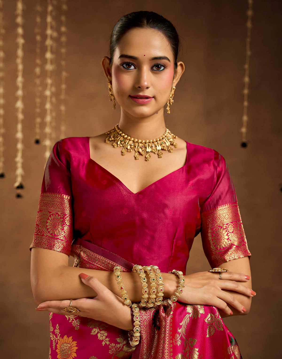 Pink Silk Woven Banarasi Saree