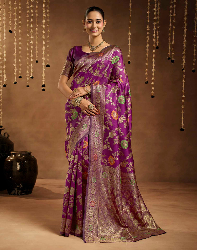 Purple Silk Woven Banarasi Saree