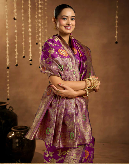 Purple Silk Woven Banarasi Saree
