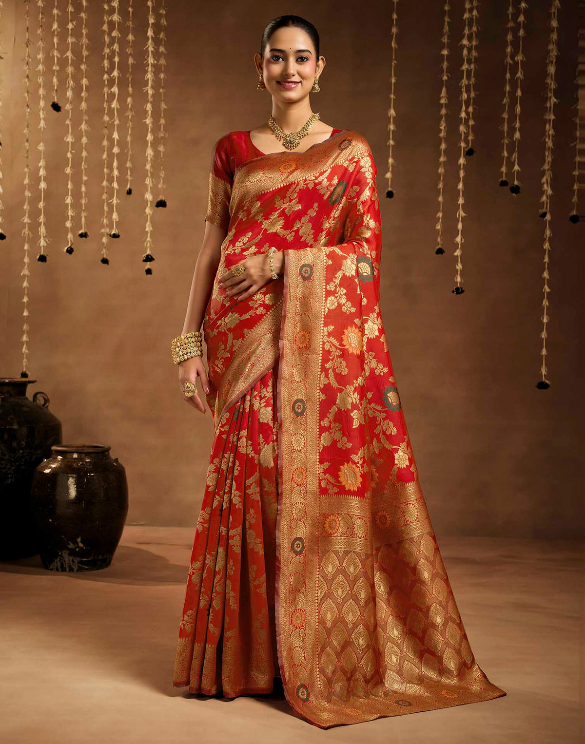 Red Silk Woven Banarasi Saree