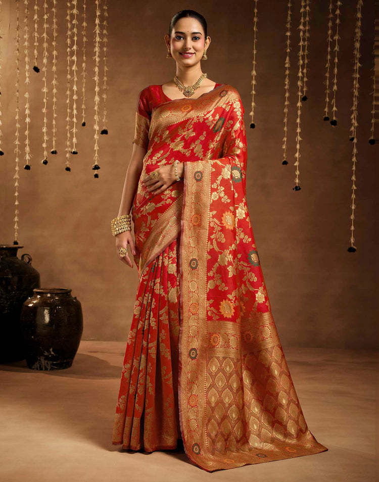 Red Silk Woven Banarasi Saree