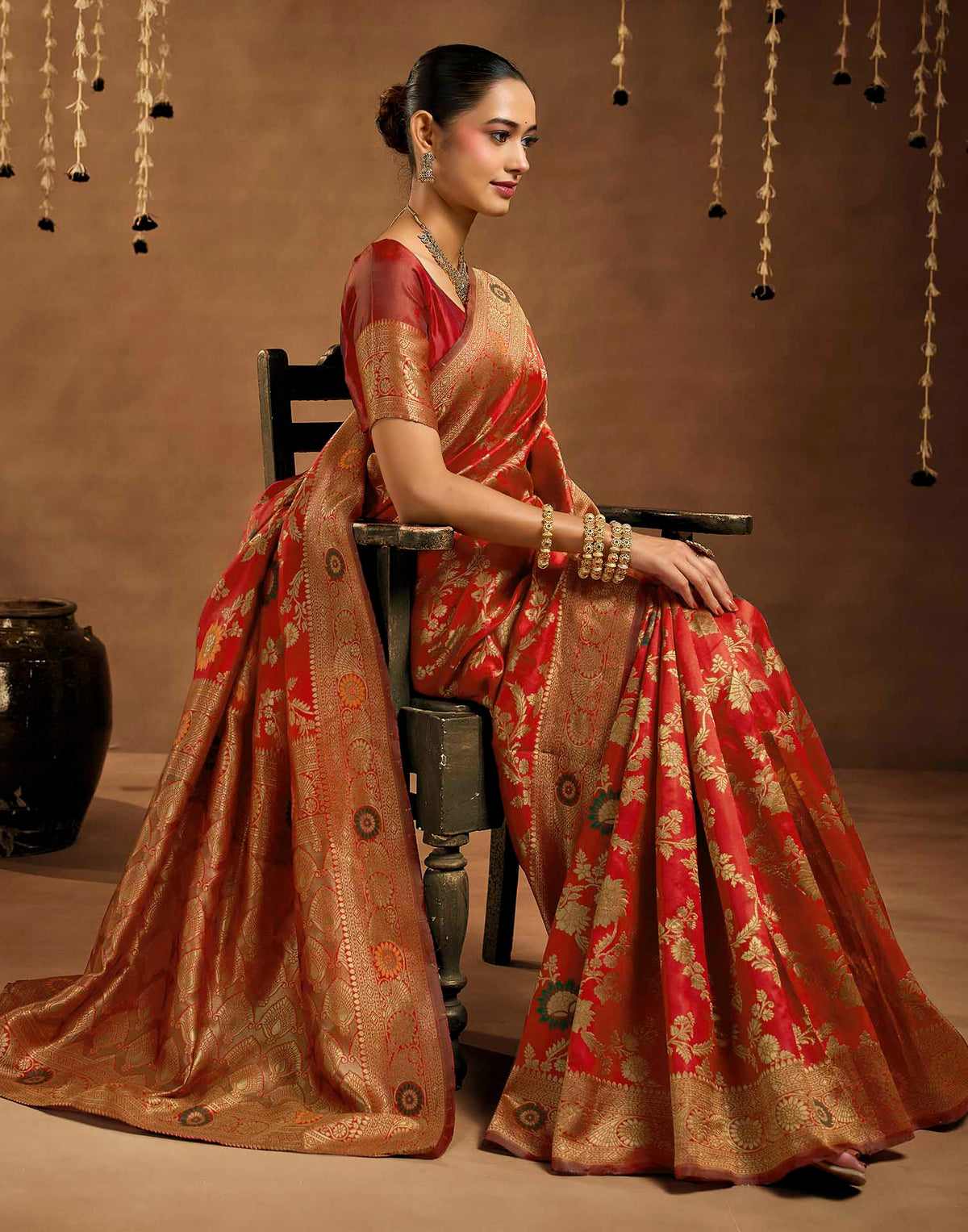 Red Silk Woven Banarasi Saree