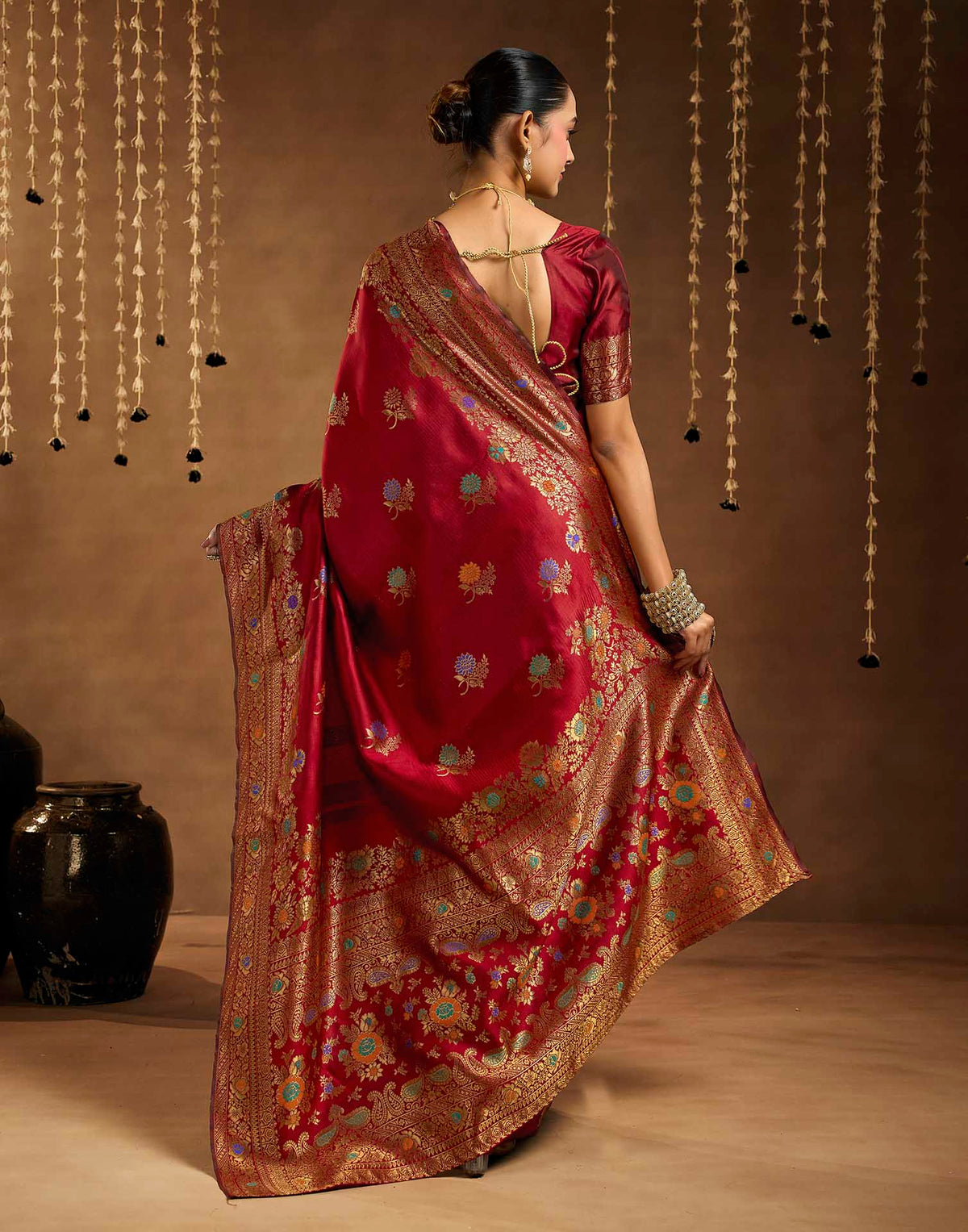 Maroon Silk Woven Banarasi Saree