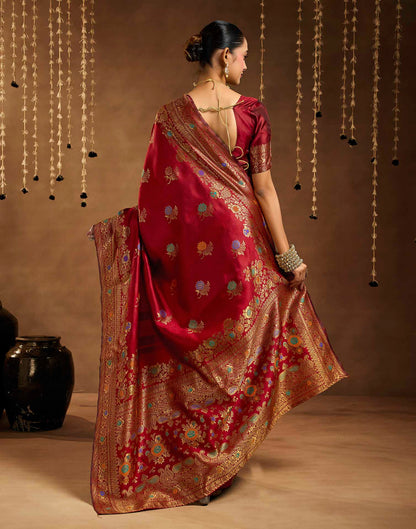 Maroon Silk Woven Banarasi Saree