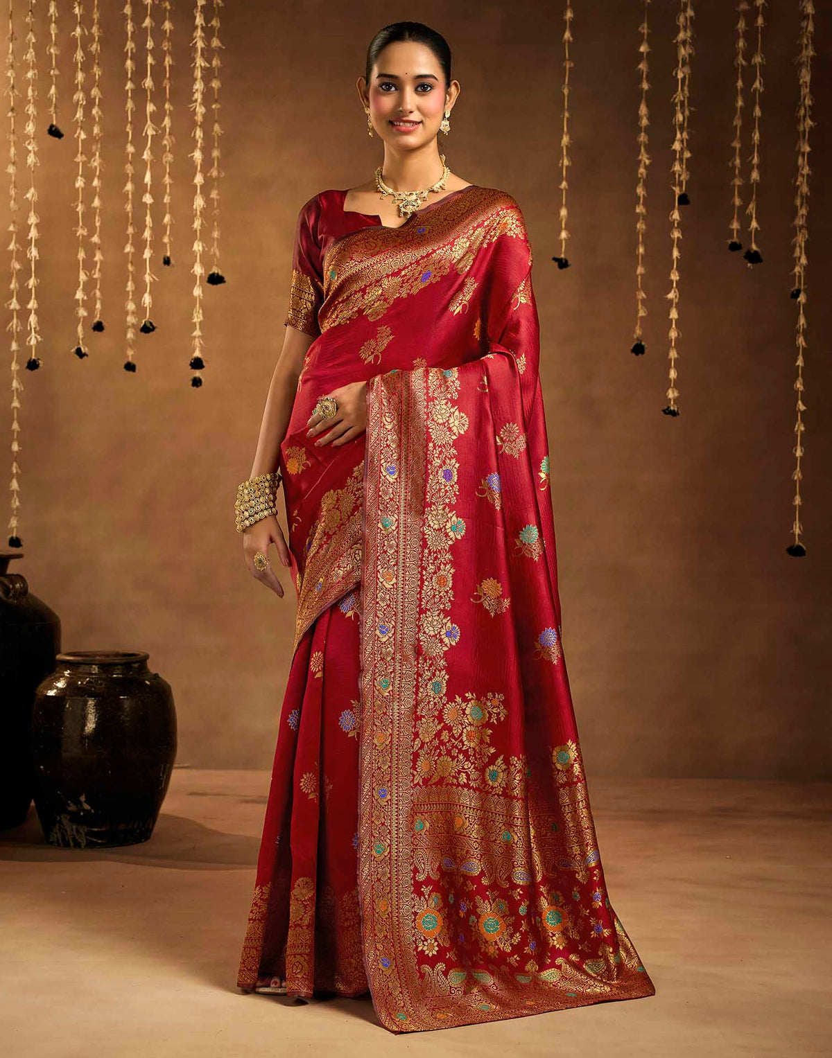 Maroon Silk Woven Banarasi Saree
