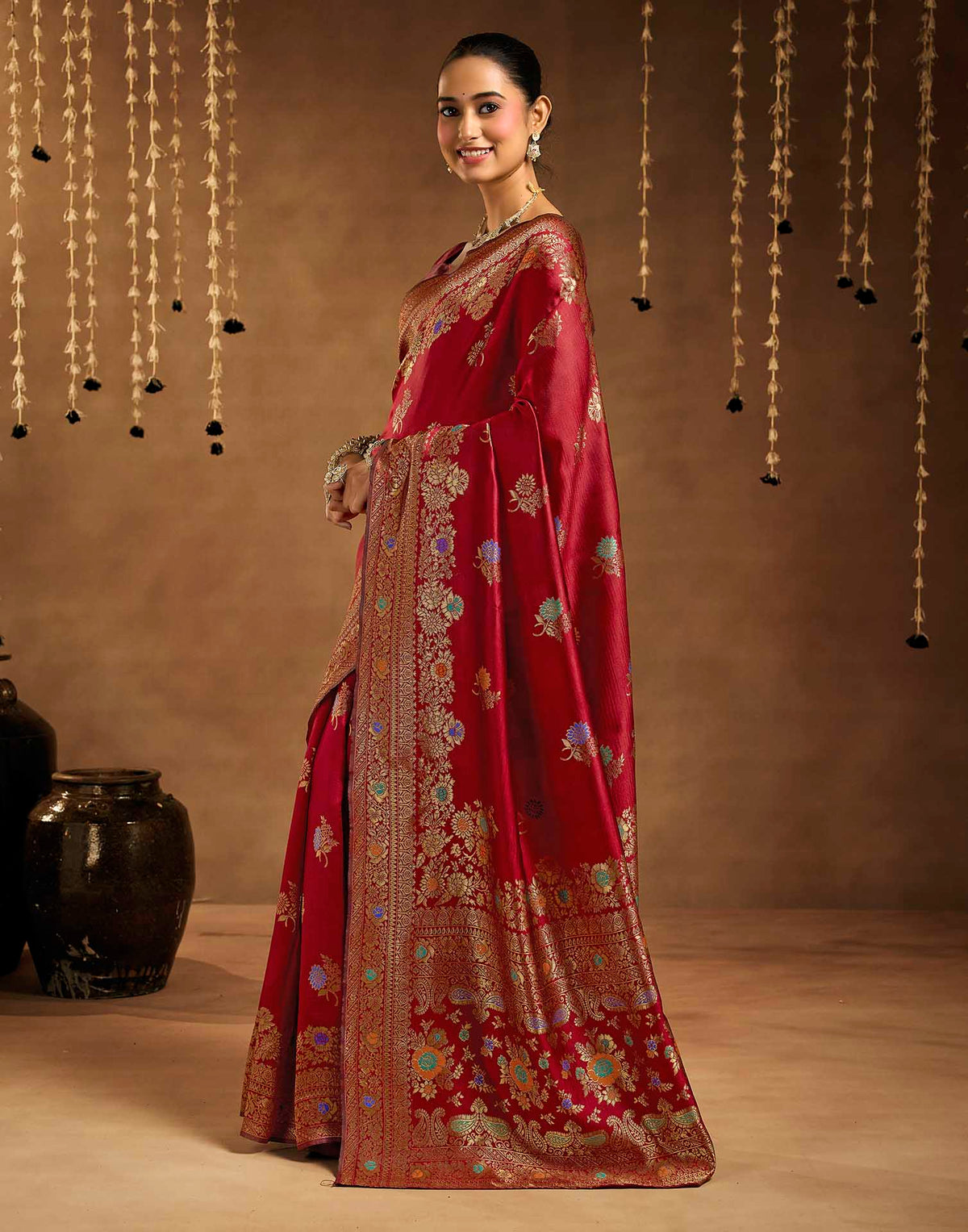 Maroon Silk Woven Banarasi Saree