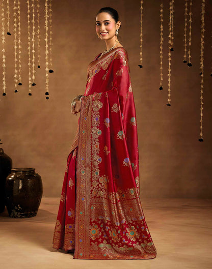Maroon Silk Woven Banarasi Saree
