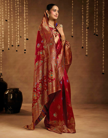 Maroon Silk Woven Banarasi Saree