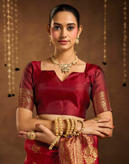 Maroon Silk Woven Banarasi Saree