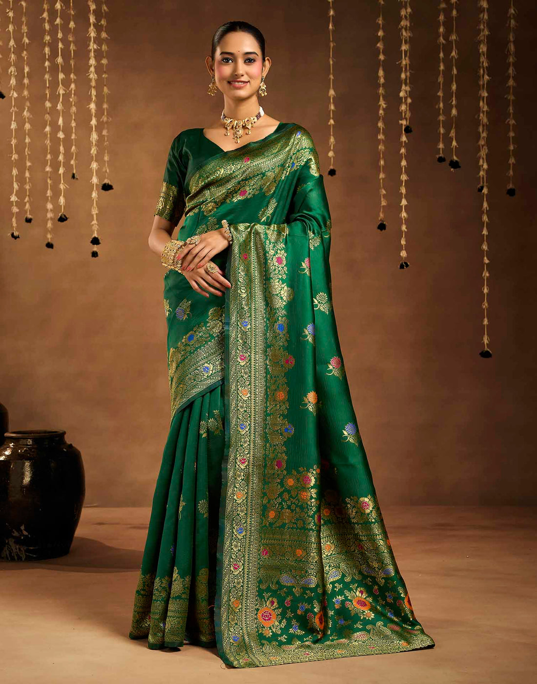 Dark Green Silk Woven Banarasi Saree