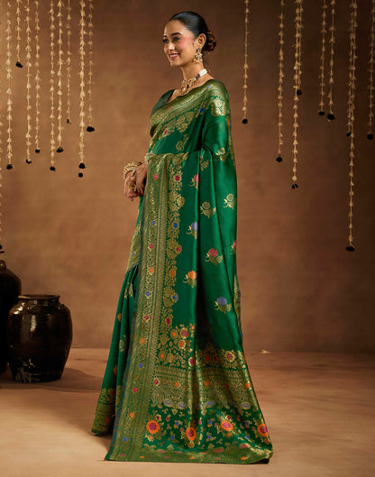 Dark Green Silk Woven Banarasi Saree
