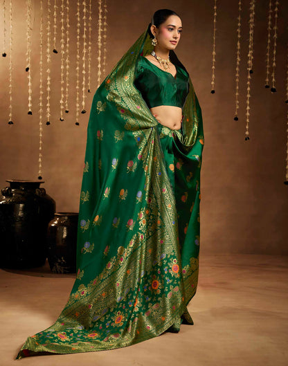 Dark Green Silk Woven Banarasi Saree