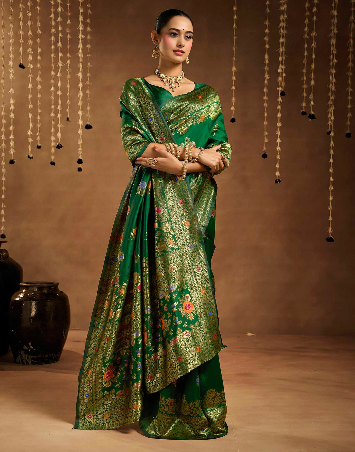 Dark Green Silk Woven Banarasi Saree