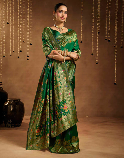 Dark Green Silk Woven Banarasi Saree