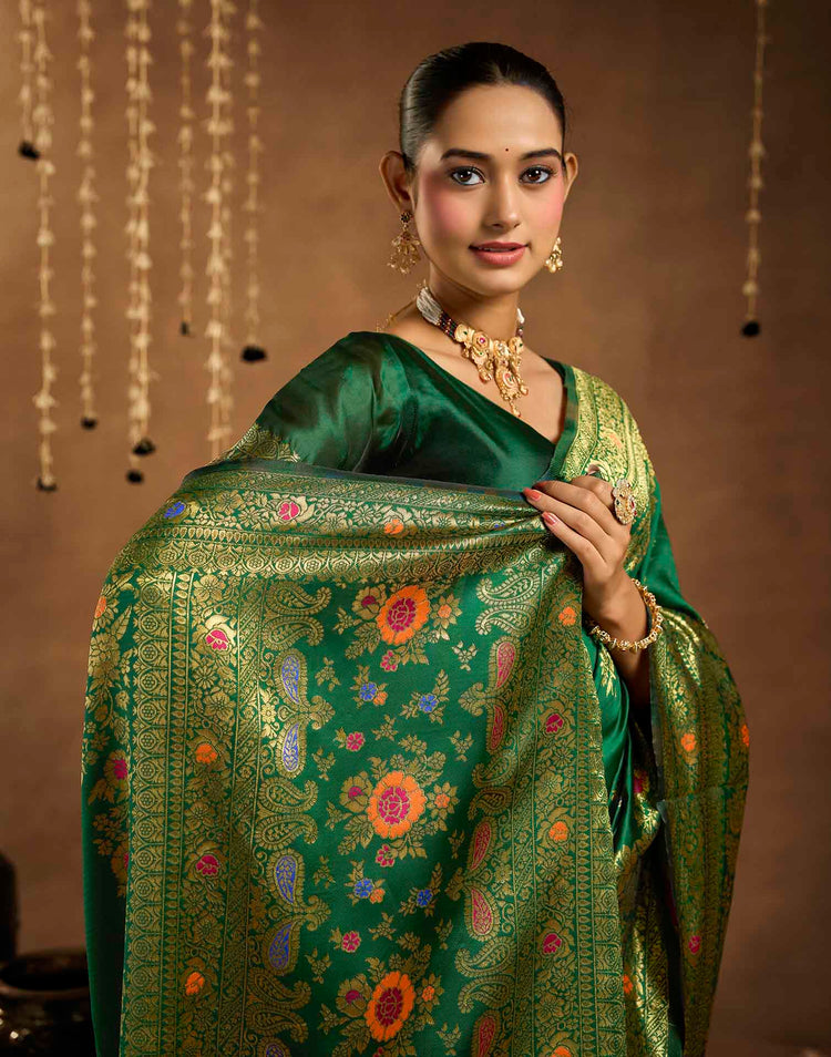 Dark Green Silk Woven Banarasi Saree