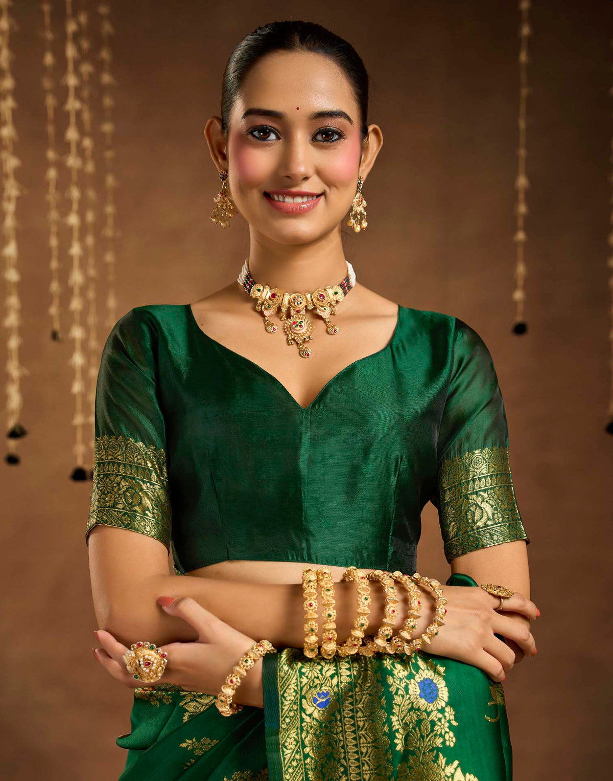 Dark Green Silk Woven Banarasi Saree