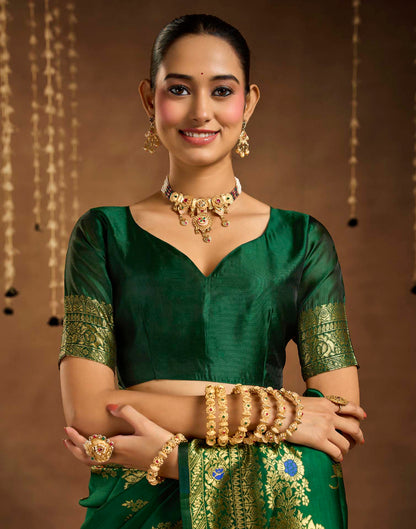 Dark Green Silk Woven Banarasi Saree