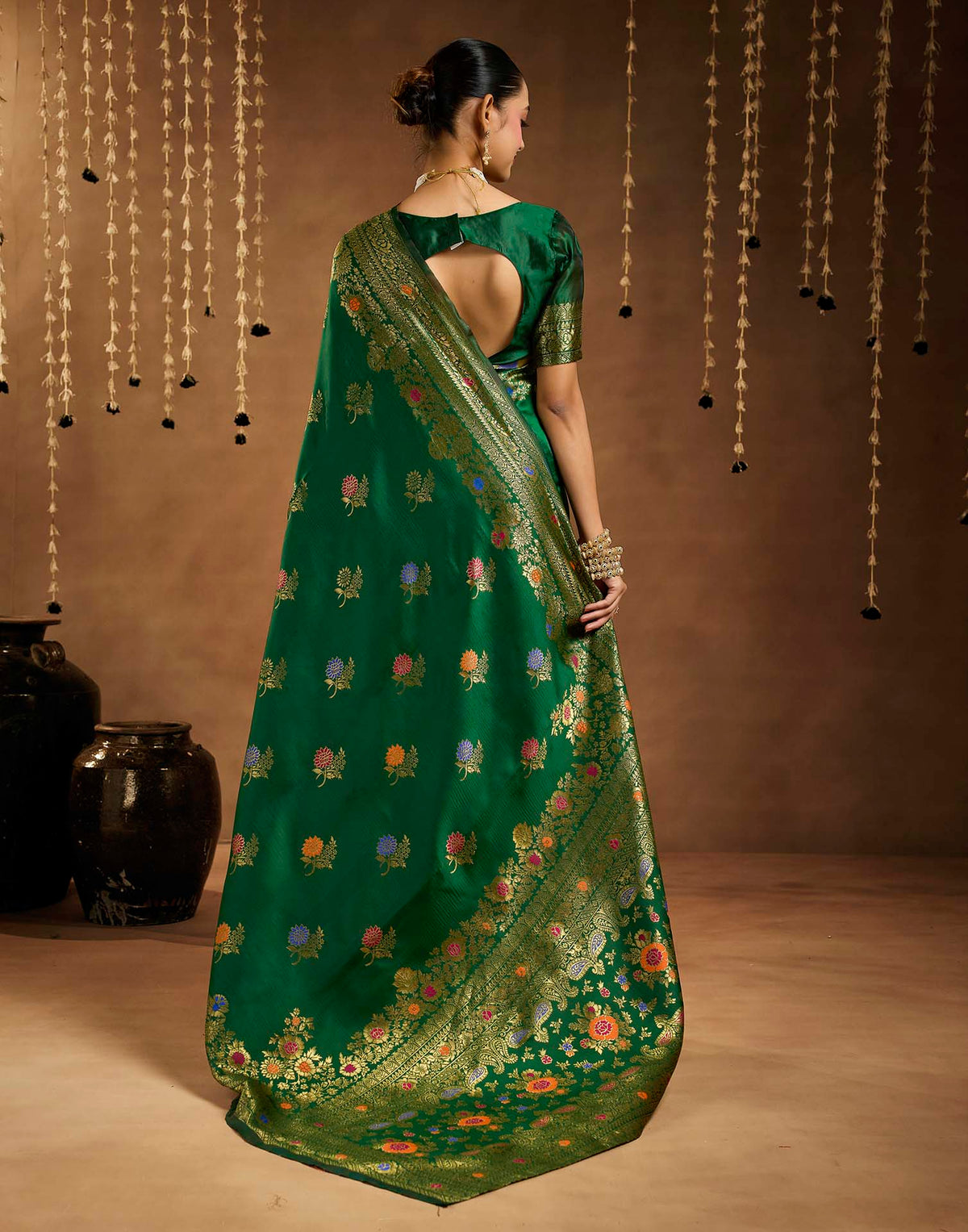 Dark Green Silk Woven Banarasi Saree