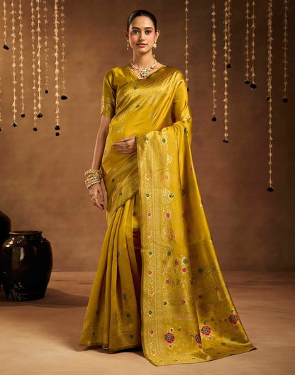 Yellow Silk Woven Banarasi Saree