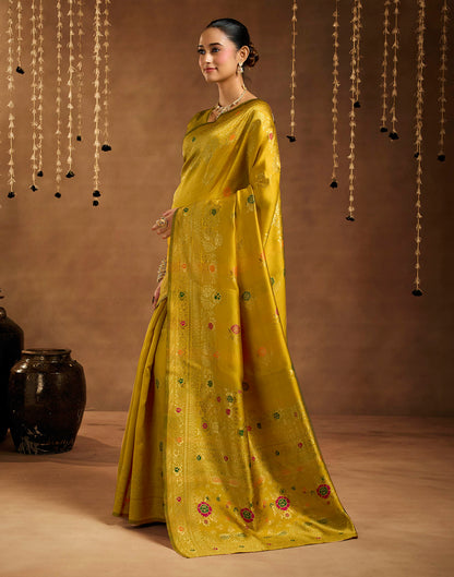 Yellow Silk Woven Banarasi Saree
