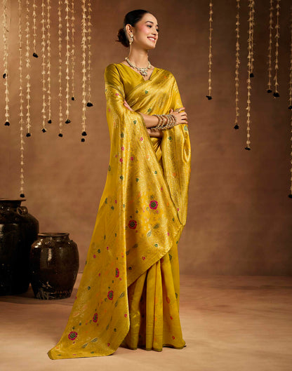 Yellow Silk Woven Banarasi Saree