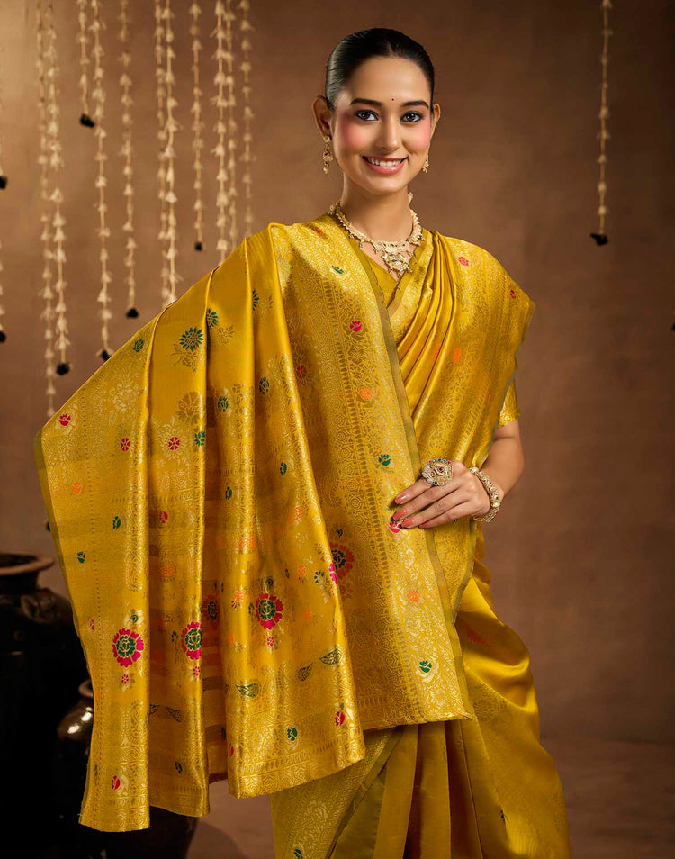 Yellow Silk Woven Banarasi Saree
