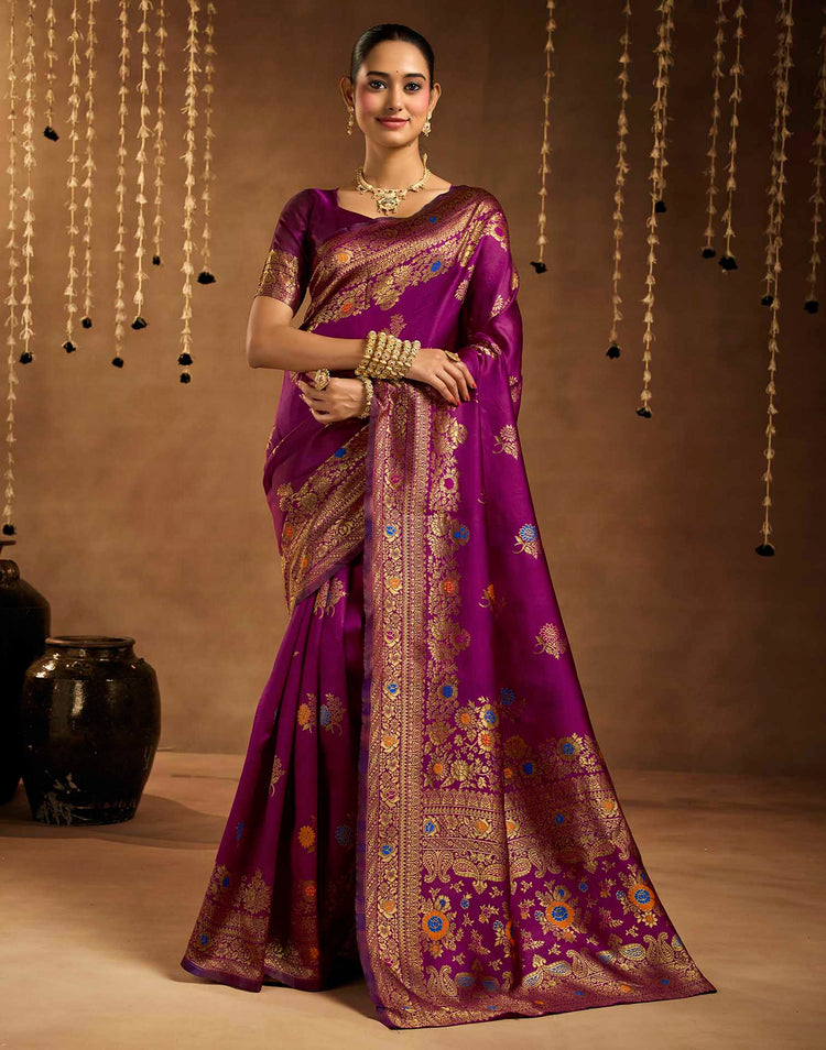Wine Silk Woven Banarasi Saree