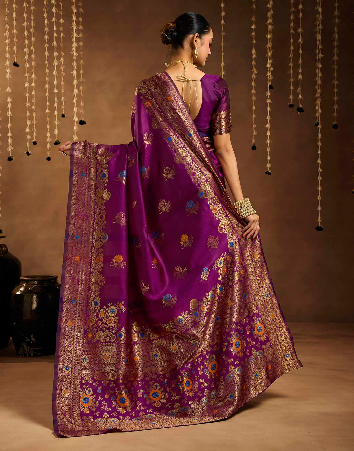 Wine Silk Woven Banarasi Saree