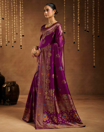 Wine Silk Woven Banarasi Saree