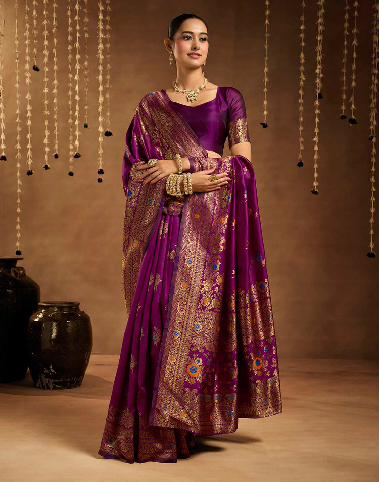 Wine Silk Woven Banarasi Saree
