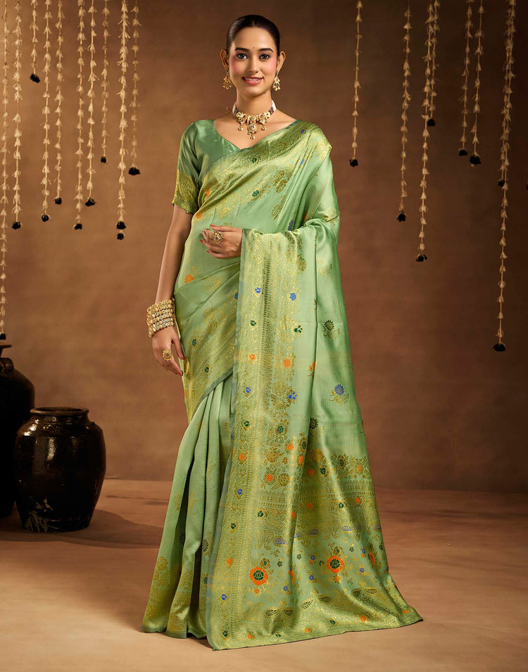 Pista Green Silk Woven Banarasi Saree