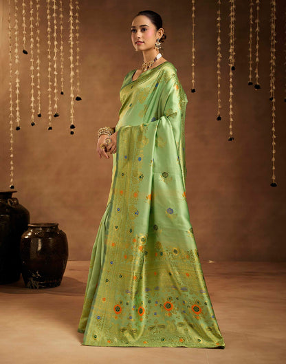 Pista Green Silk Woven Banarasi Saree
