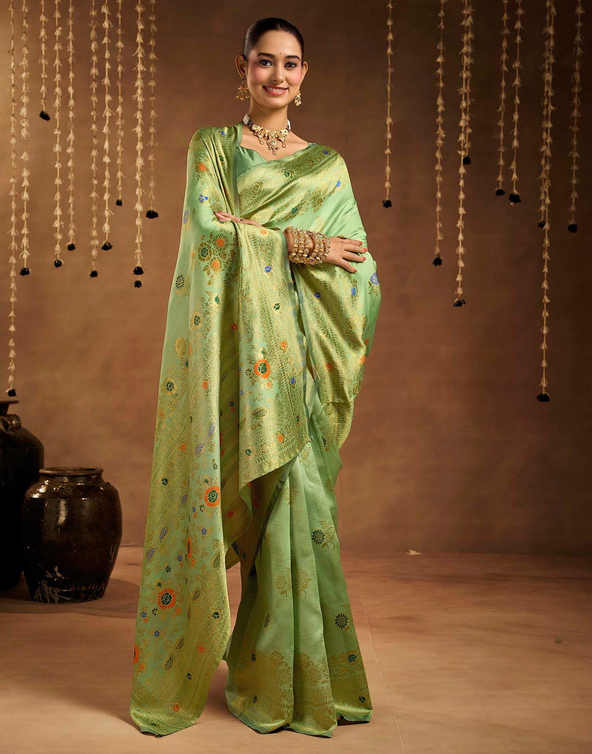 Pista Green Silk Woven Banarasi Saree