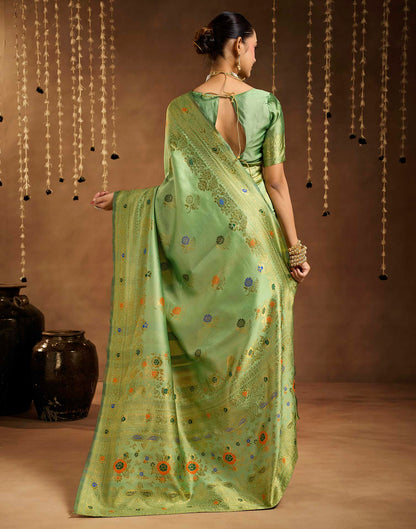 Pista Green Silk Woven Banarasi Saree