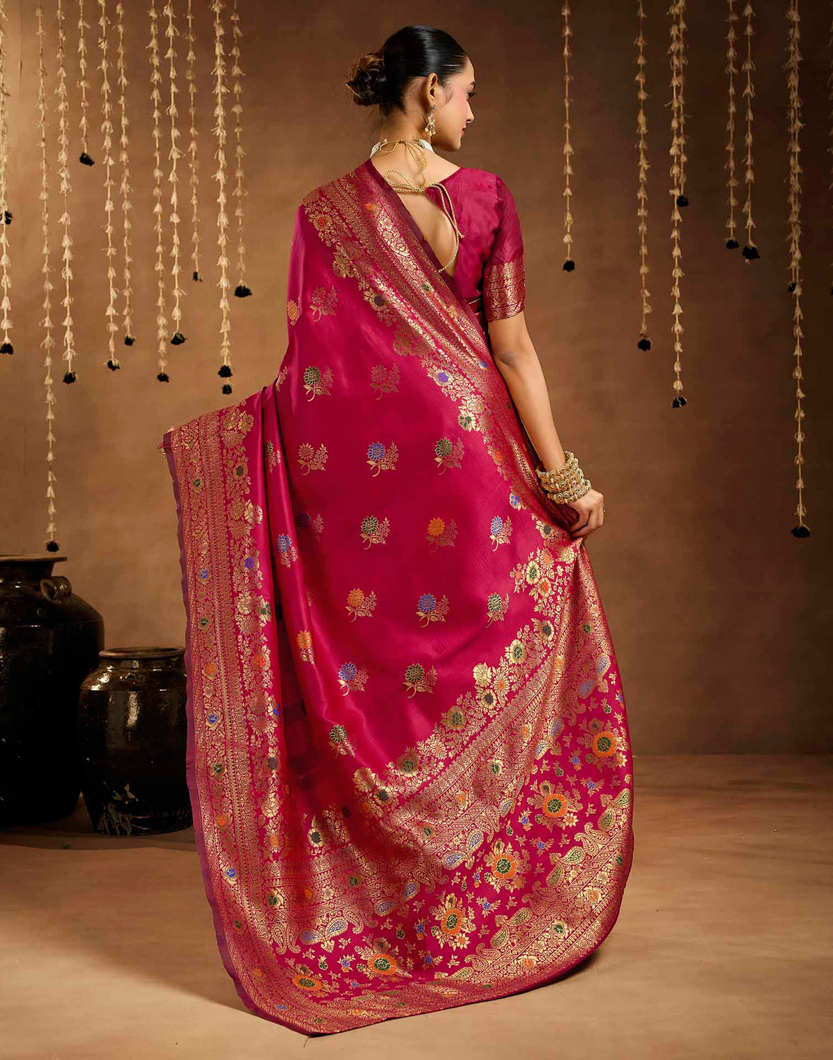 Pink Silk Woven Banarasi Saree