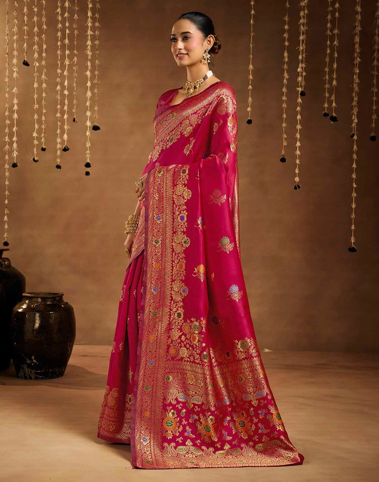 Pink Silk Woven Banarasi Saree