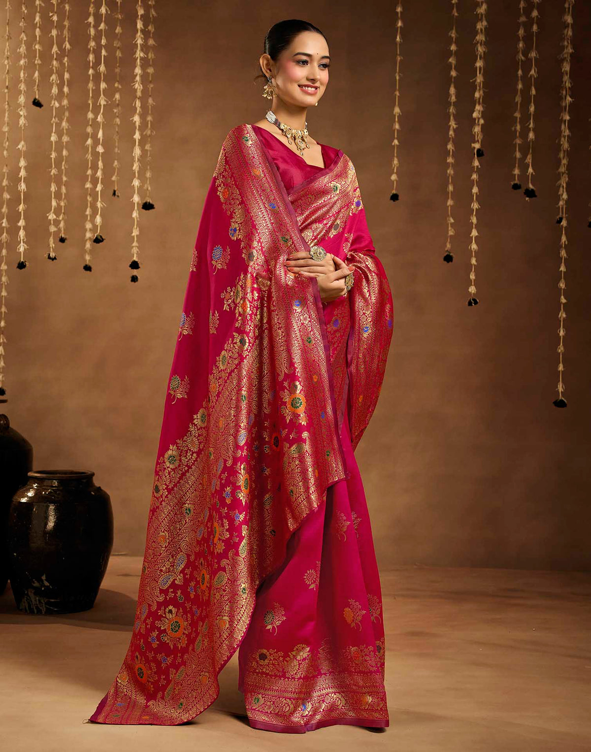 Pink Silk Woven Banarasi Saree