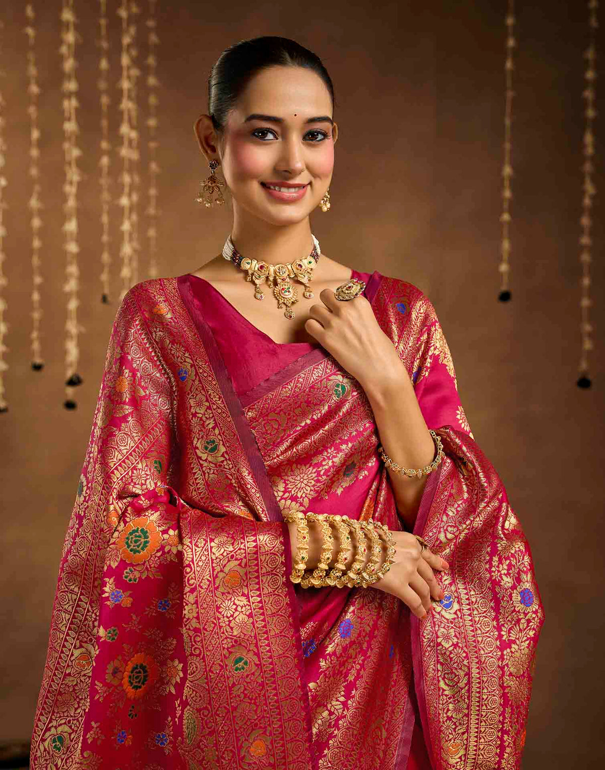 Pink Silk Woven Banarasi Saree