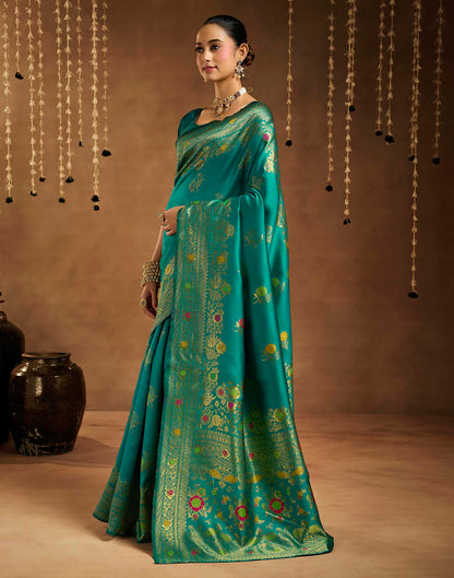 Teal Blue Silk Woven Banarasi Saree