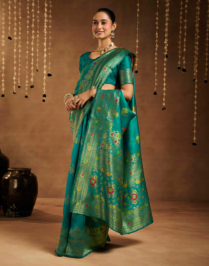 Teal Blue Silk Woven Banarasi Saree