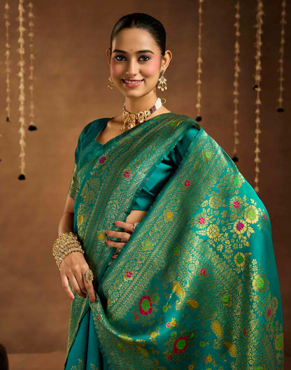Teal Blue Silk Woven Banarasi Saree