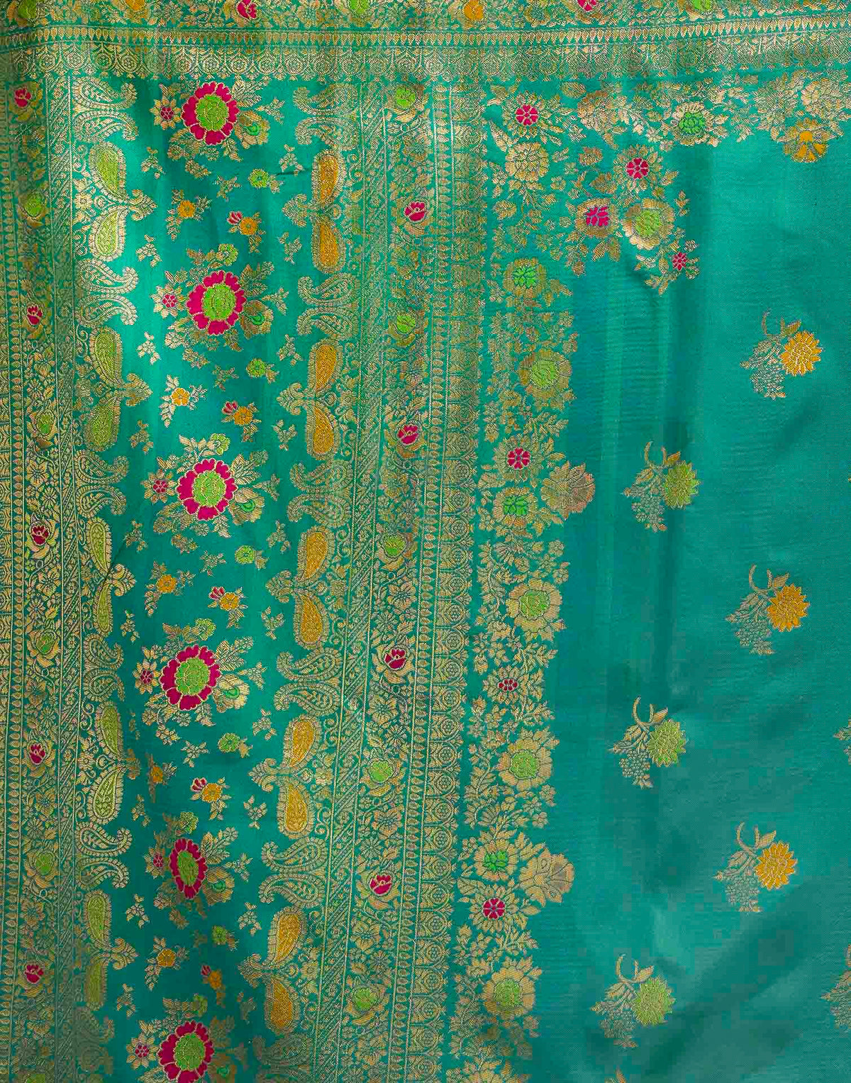 Teal Blue Silk Woven Banarasi Saree