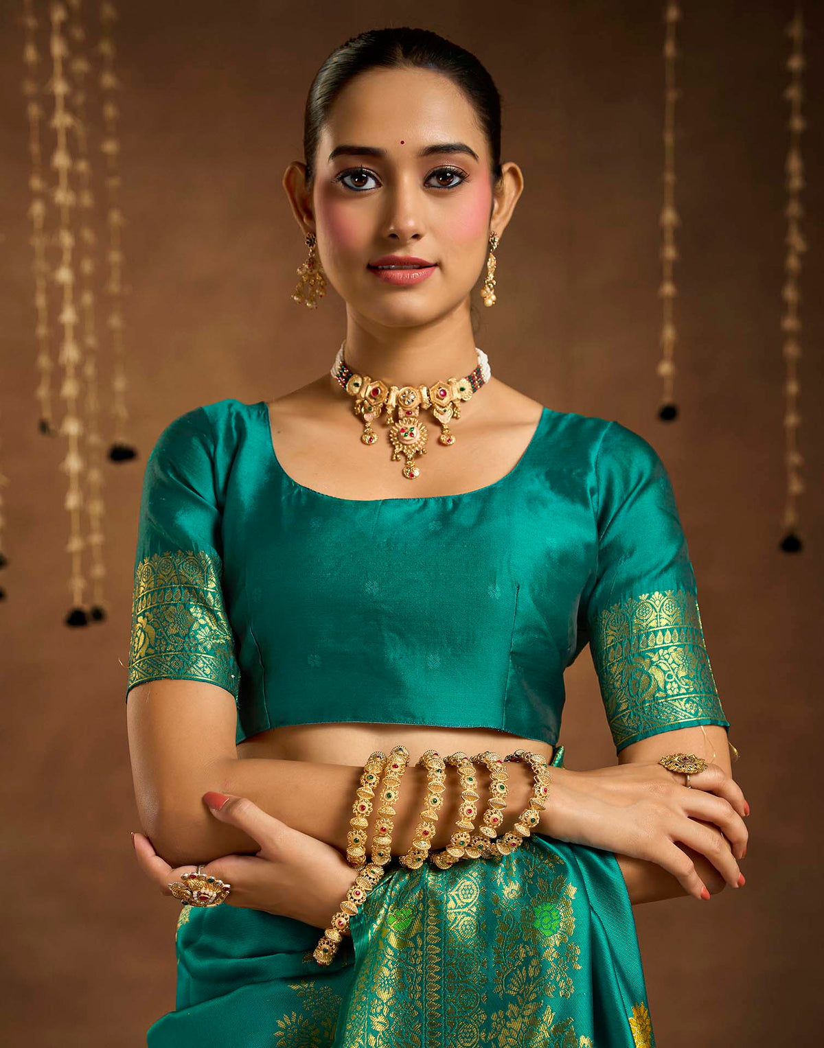Teal Blue Silk Woven Banarasi Saree