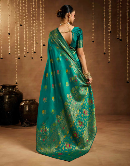 Teal Blue Silk Woven Banarasi Saree