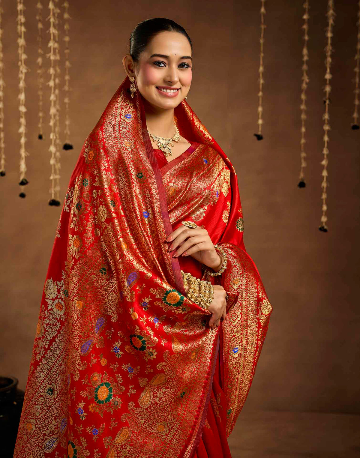 Bright Red Silk Woven Banarasi Saree